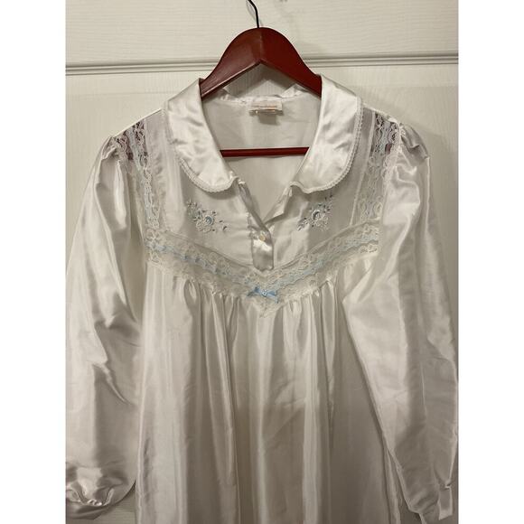 Barbizon Vintage Floral Embroidered Peter Pan Collar Lace Nightgown, L - Picture 1 of 6